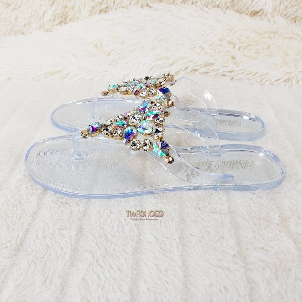 Very Cool Rhinestone Jelly Summer Sandals Crystal Clear - Picture 6 of 10